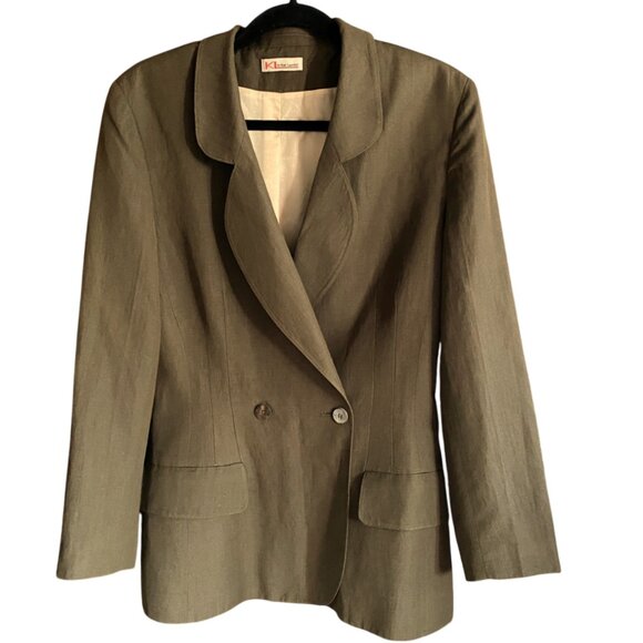 Vintage KL by Carl Lagerfeld 80s linen and wool blazer jacket, olive,, rare - Picture 2 of 16